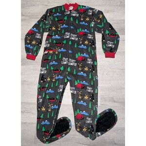 Lazy One Happy Camper Footy Pajamas Zip Up Men's Size Medium w/ Back Rear Flap